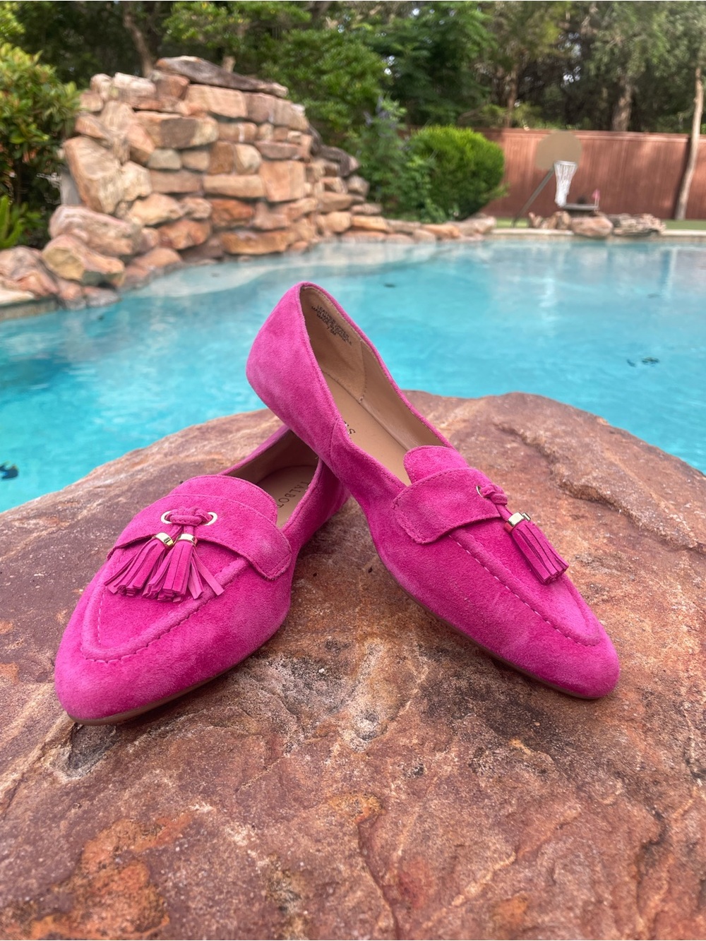 Talbots “Francis” Suede Tassel Loafers in Cabaret Pink Pointed Toe
